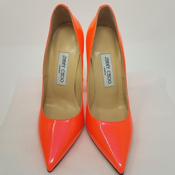 Jimmy Choo Orange Red Patent Leather Anouk Pointed-toe Pumps 37 - Picture 3 of 6